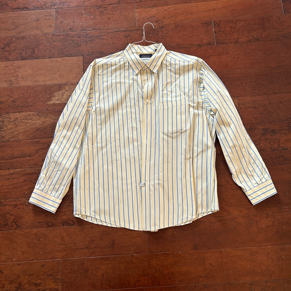 Roundtree & Yorke Casuals XL Long Sleeve Shirt Yellow Blue Stripe Button Up Down